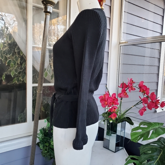 J Crew Black Belted Sweater 91% Cotton Size S-M - Picture 2 of 5